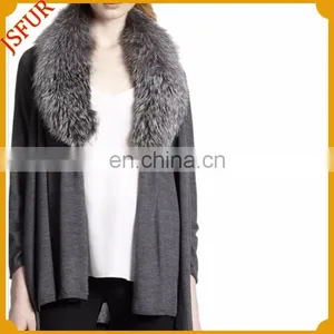Latest Design Wool Knitted Cardigan With Real Rabbit Fur Collar Wholesale Cardigan thumbnail-1