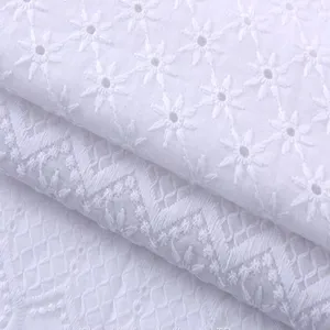 Custom Embroidered White Cotton Embroidery Lace Fabric thumbnail-2