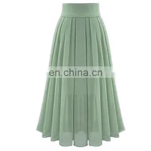 2020 New Arrivals Autumn Women Pleated High Waist Skirts Ladies Solid Color Chiffon Long Skirt Women's Skirts thumbnail-1