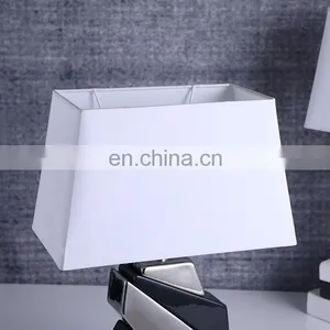 Western Modern Design Geometric Modeling White Ceramic Base Bedside Table Lamps for Home Decor thumbnail-2