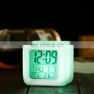 Amazon Hot Seller 7 Colors Changed Digital Thermometer Led Cube Alarm Clock thumbnail-1