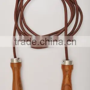 Jump Rope / Skipping Rope Wooden Handle - Adjustable Leather Rope - Weight Inserted thumbnail-2