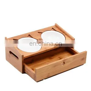 Nordic Stainless Steel Bulk per Dog Cat Luxury Drinking Feed Water 2 in 1 Bowl for Engraving Bamboo Stand With Drawer Storage thumbnail-4