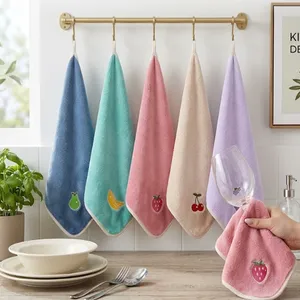 Hanging Embroidery Microfiber Dish Cloths - Quick-Dry Kitchen Rags With Hook thumbnail-1