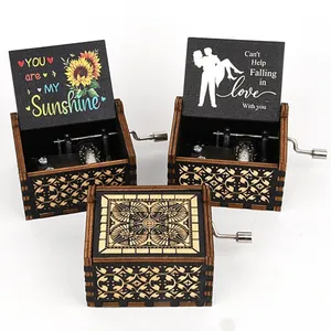 Wholesale Price Personalized Caja Musica Musical Gifts Crafts Custom Laser Engraved UV Printing Antique Vintage Wood Wooden Music Boxes Factory thumbnail-1