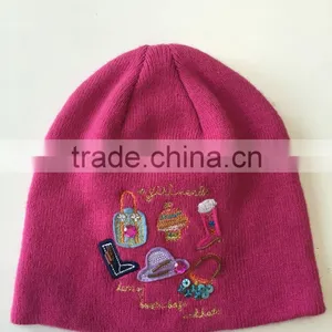 Girl Acrylic Oem Knit Beanie Hat With Bling Bling Embrordery Decoration thumbnail-1