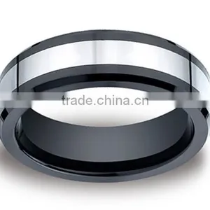 7mm Men's Two Tone Benchmark Ceramic Beveled Edge Cobaltchrome Ring thumbnail-1
