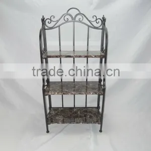 Three Layer Metal Stone Mosaic Top Pattern Home Wall Shelves thumbnail-1
