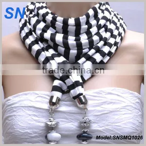 Striped Charm Large Beaded Scarf With Jewelry thumbnail-1