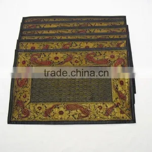 Indian Silk Table Runner With 6 Place Mats & 6 Coaster in Black Color Size 16*62 thumbnail-3