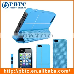 Set Screen Protector And Case For Iphone 5 , Black Hexagon Pattern Smart PU Case Cover thumbnail-5