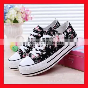 Classic Low Top Lace up Canvas Shoes Ladies Floral Casual Shoe Trendy thumbnail-1