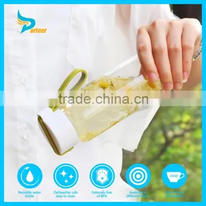 Promotional Gift Portable Reusable 500ml Glass Water Bottle Cheap Flat Glass Water Bottle With Color Cup Coat thumbnail-1