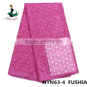 Haniye 2016 Fushia African Lace Fabrics Embroidery French Tulle Lace Fabric/NYN63 thumbnail-4
