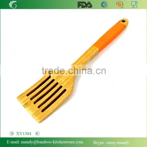 Sloted Bamboo Spatula With Silicone Handle thumbnail-1