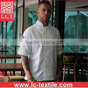 Supply Twill Weave Gabardine for Long Lasting Wear Short Sleeve Chef Uniform Equipped With 10 Stud Buttons(LCTU0021) thumbnail-4