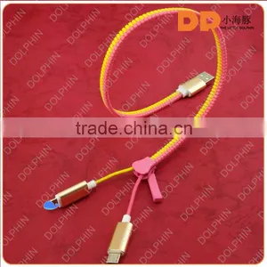 Top Sell Product Colorful Zipper Usb Cable Illuminated Fluorescent Zipper Cable 2 in 1 Usb Data Cable thumbnail-5