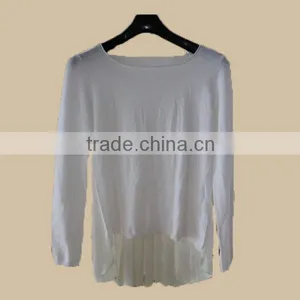 Women Popular Woven and Knit Mixed White Pullover Cotton Sweater/Chinese Clothing Manufacture thumbnail-1