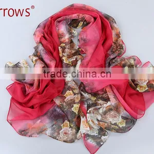 Big Long Rose Pattern Summer Scarf and Shawl for Women Imitated Silk Material More Vivid Royalblue Pink Flamingo Green thumbnail-3
