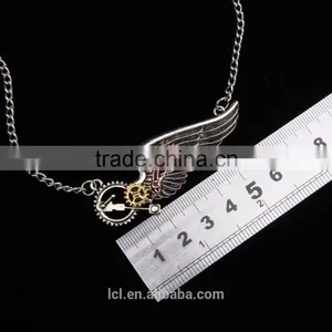 2015 Yiwu Fashion Jewelry Hot Sale New Design Steampunk Necklace Gear Steam Angel Wing Necklace Statement Necklace thumbnail-5