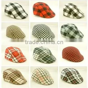 Cap Child Baby Boys and Girls Spring Classic Plaid Beret Cap Baby Hat Cap Tide thumbnail-1