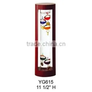 11 1/2" Multi-Colored Glass Galileo Thermometer With Wood Frame thumbnail-1