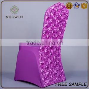 Size Pattern Fitted Elegant Purple Ruffled Chaivari Rosette Pattern Wedding Banquet Chair Cover thumbnail-1