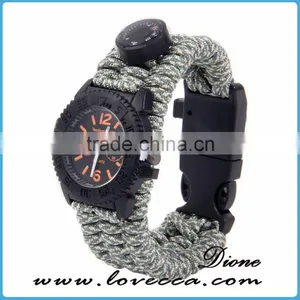 Multifuctional Paracord Survival Watch With Compass Whistle Fire Starter Watchband Bracelet Outdoor Activities Tool thumbnail-2