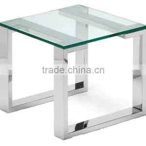 Square Polished Durable Stainless Steel Living Room End Side Table With Glass thumbnail-1