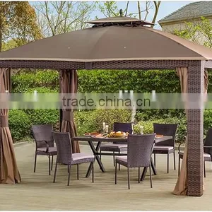 12' x 10' Wicker Gazebo, Large, Brown/Gold Trim thumbnail-2