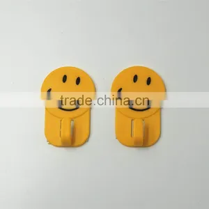 Set of 2 Yellow Smile Face Plastic Selve Adhesive Wall Hook thumbnail-1