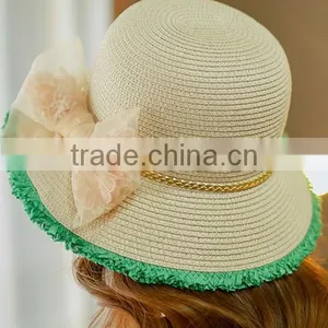 Summer Fashion Lace Bowknot Sun Protection Straw Hats China Factory thumbnail-1