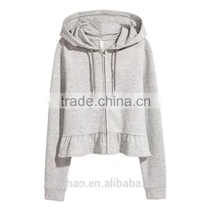 Yihao 2017 Spring Autumn New Long Sleeve Ruffle-hem Hooded Sweatshirt Hoodie Custom Logo thumbnail-3