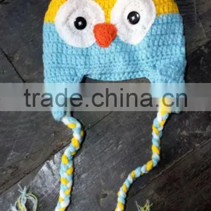Yellow Light Blue Baby Boy/Girl Crochet Owl Animal Beanie Hat Cute Baby Crochet Hat thumbnail-1