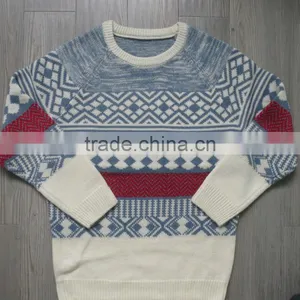 The Red and Light Blue Round Neck Jacquard Design Pullover Casual Men Knitted Sweater Men thumbnail-1