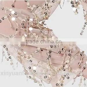 New Long Sleeves Deep V Sexy Dress Net Yarn Tassel Sequins Pictures of Long Skirts Ladies Formal Skirt and Blouse thumbnail-2