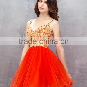 New Fashion Design 2015 Square Neckline Spaghetti Strap Sleeveless Knee-length Lace Short Girl Party Evening Dresses ED580 thumbnail-1