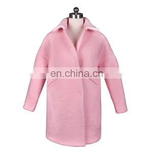 2014 High Quality Fashion Medium Long Woolen Pink Coat thumbnail-1