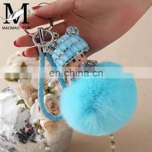 Fashion Cute Fur Accessory Real Rabbit Fur Monchhichi Keychain thumbnail-4