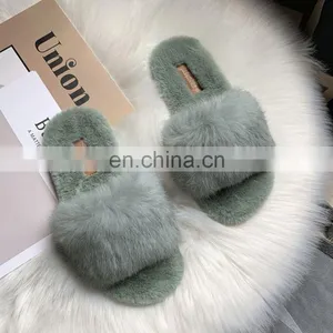 Amazon Wholesale Hot Sale Fashion Factory Price Furry Slides Ladies Faux Fur Fleece Open Toe Slippers Shoes thumbnail-4