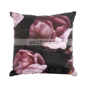 Home Decor Square 18x18 Inches Pillow Case Black and Purple Flowers Vintage Style Watercolor Decorative Pillowcase thumbnail-2