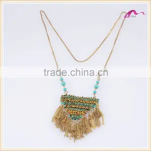 Fashion Summer Beach Boho Beaded Tassel Layered Long Chain Necklace thumbnail-1