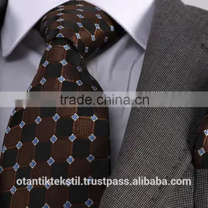 Brown Checked Necktie Set With Pocket Square, Neck Tie, Corbata, Gravate, Krawatte, Cravatta, Fashion Tie thumbnail-1
