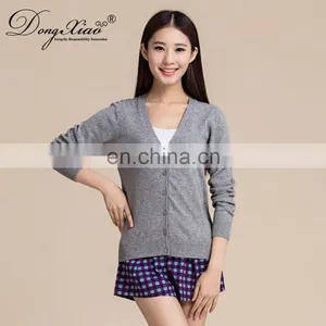 Custom Logo Women's Casual Knitted V-Neck Cashmere Cardigan Sweater With Buttons for Autumn Season With Simple Fashion Element thumbnail-6