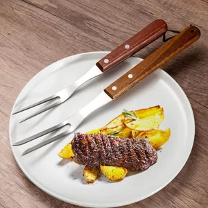 Carving Forks Stainless Steel Meat Fork With Wooden Handle Cooking Fork BBQ Fork Grill Fork Steak Fork for Kitchen Roast thumbnail-1