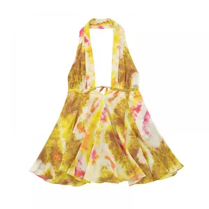 Summer New Women's Vacation Style Printed Halter Backless Short Mini Dress thumbnail-1