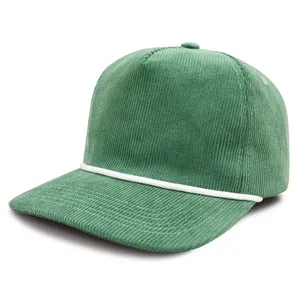 Corduroy 5 Panel Flat Brim Snapback Cap Unisex Streetwear Hat With Rope Decor Custom Embroidery Adjustable thumbnail-3
