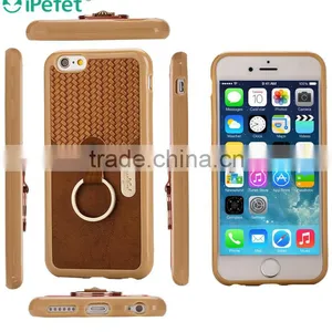 IPefet-New Arrive Premium Hybrid Leather TPU Bumper Case For IPhone 6/s With Ring thumbnail-1