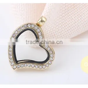 Crystal Rhinestone Heart Shaped Floating Charm Locket Pendant Without Chain thumbnail-6