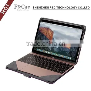 Shenzhen F&C Hand-crafted Premium PU Leather Material Folio Cover for Macbook Air Case 11" 12" 13" 15" Compatible thumbnail-5